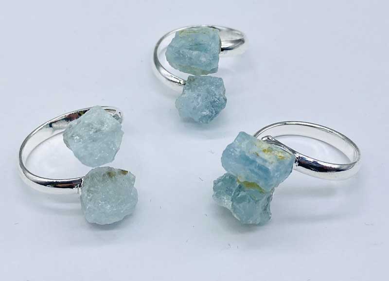 (set of 3) adjustable Aquamarine rings