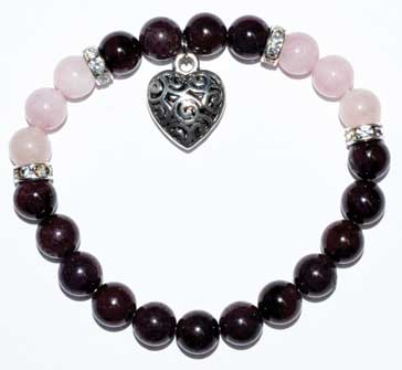 8mm Garnet/ Rose Quartz with Heart