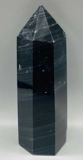 2.6-3.2# Obsidian, Black W silver stripes obelisk