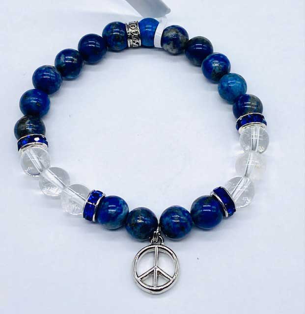 8mm Lapis, Quartz, Peace bracelet