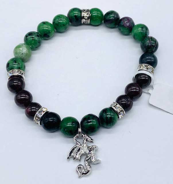 8mm Ruby Zoisite, Garnet, Dragon bracelet