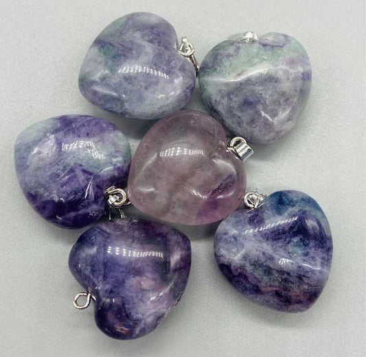 (set of 6) 1" Fluorite, Rainbow heart